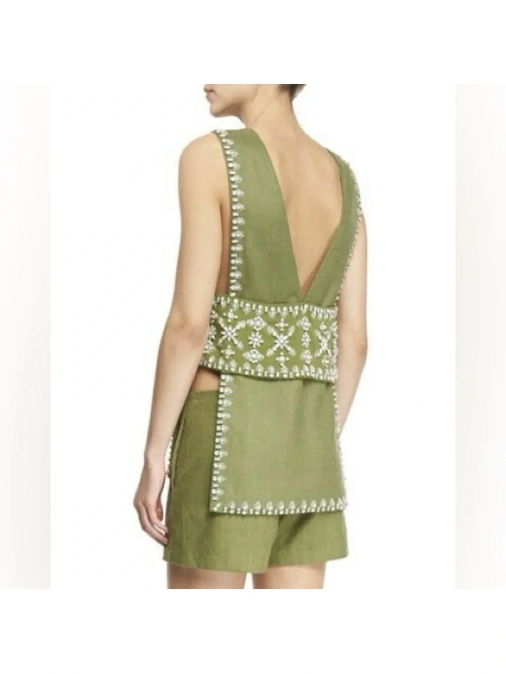 TORY BURCH Rachel Embellished Linen Tabard Tank In Hills $895 6
